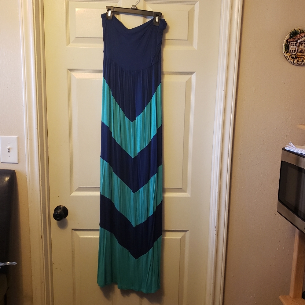 Maxi dress, navy and green, size M